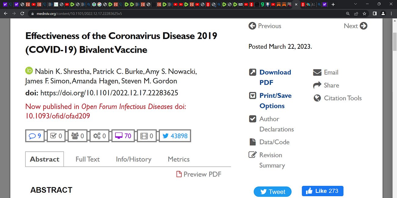 Did Shrestha et al. (Cleveland Clinic study) show that the more COVID boosters received, the higher the risk of subsequently contracting COVID? Yes! There was a clear dose response where the least